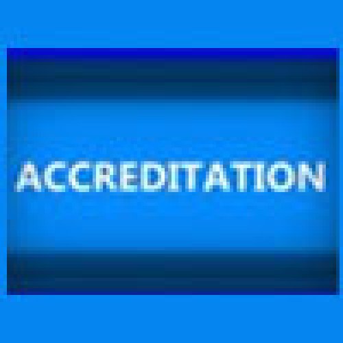 Accreditation blue tile with white text