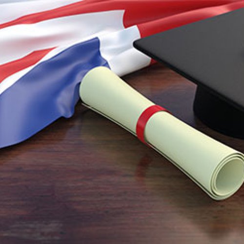 British Flag with Diploma and Mortarboard