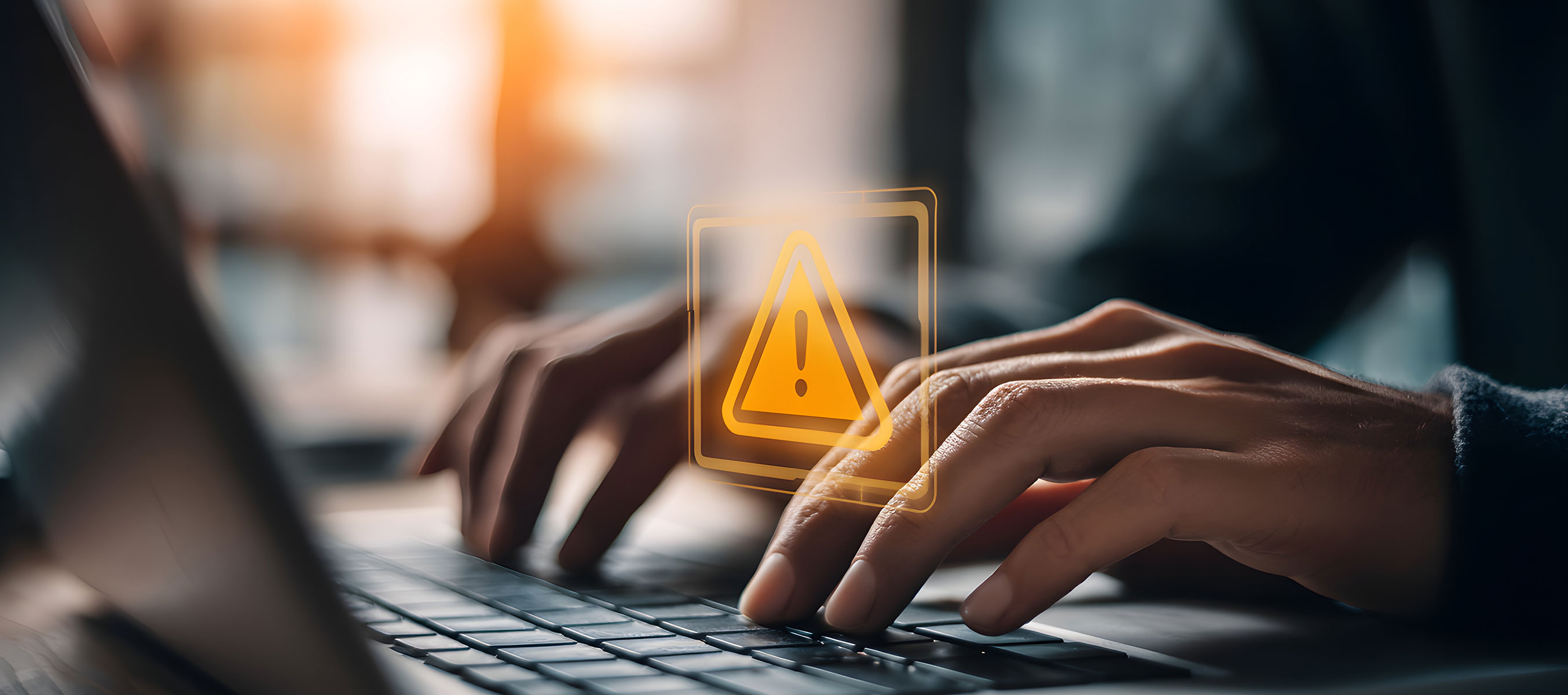 Laptop with Caution sign