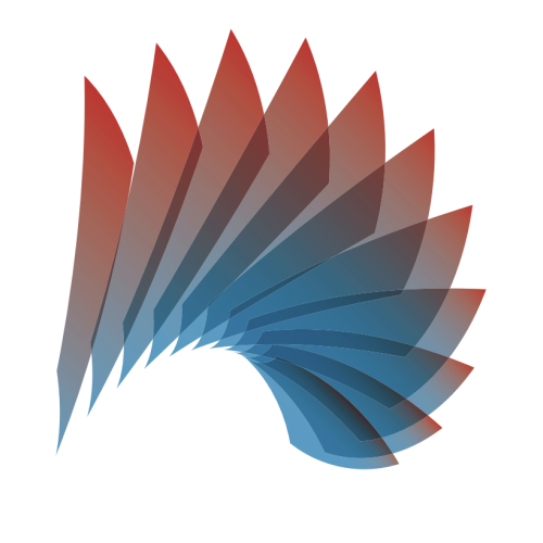 red and blue fan graphic