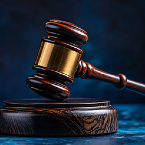 Gavel on Blue Background