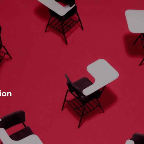 Classroom on red background